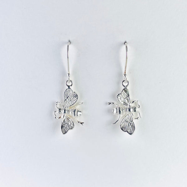 Sterling Silver Honey Bee Drop Earrings.