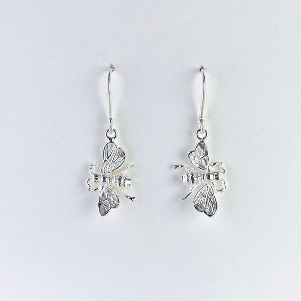 Silver Honey Bee Drop Earrings.