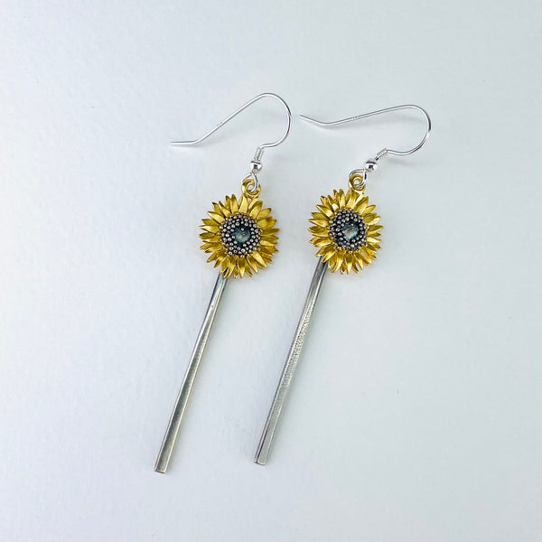 Handmade Silver Sunflower Earrings by Sheena McMaster.