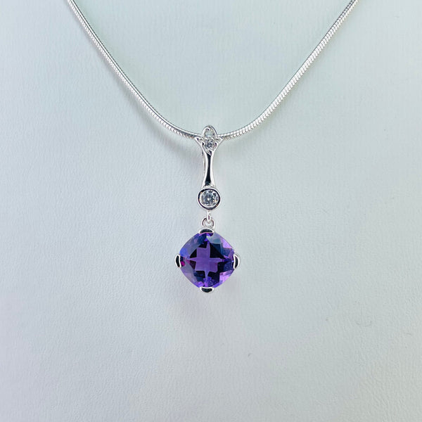 Sterling Silver, Amethyst and Cubic Zirconia Pendant