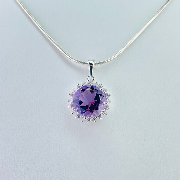 Sterling Silver,  Amethyst and Cz Pendant.