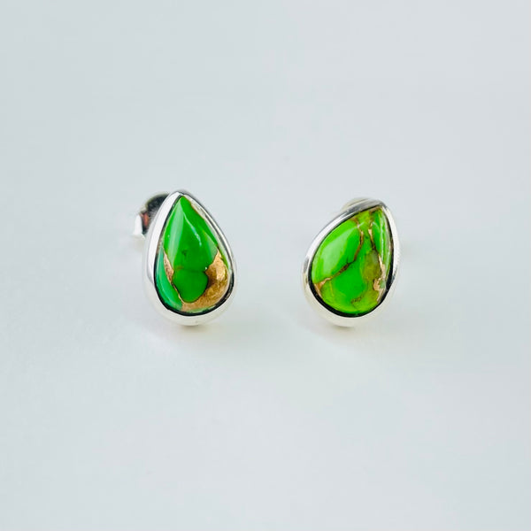 Green Mojave Turquoise and Silver Stud Earrings.