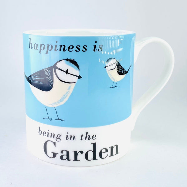 'Happiness is Being in the Garden' Blue Tit Bone China Mug.