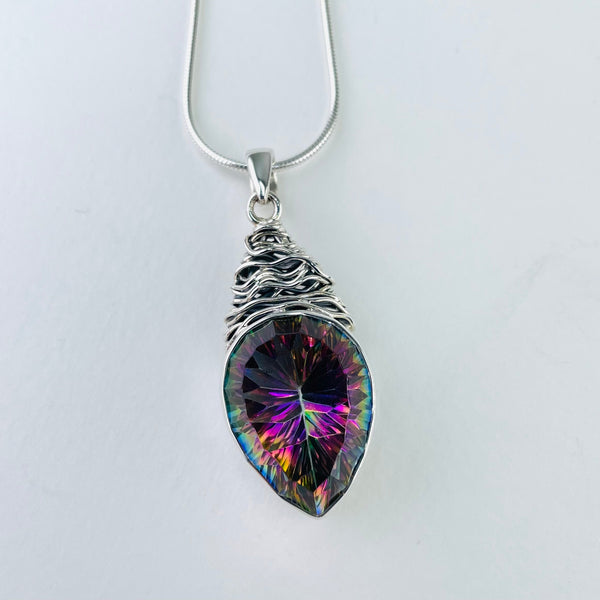 Silver 'Scribble' and Mystic Topaz Pendant.