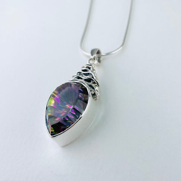 Silver 'Scribble' and Mystic Topaz Pendant.