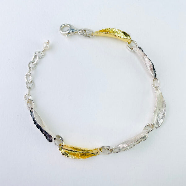 Satin Silver and Gold Plated Linked Bracelet by JB Designs.