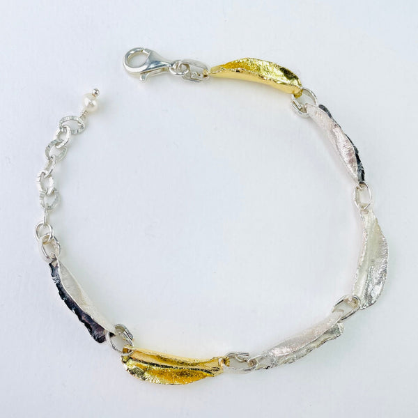 Satin Silver and Gold Plated Linked Bracelet by JB Designs.