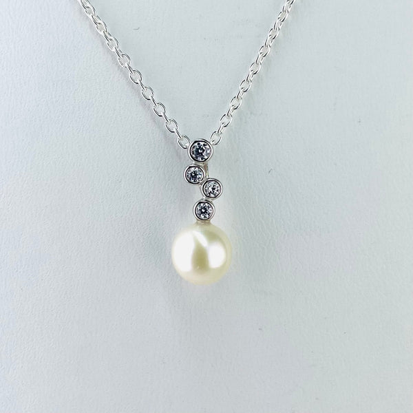 Sterling Silver, Pearl and Cubic Zirconia Pendant by JB Designs.