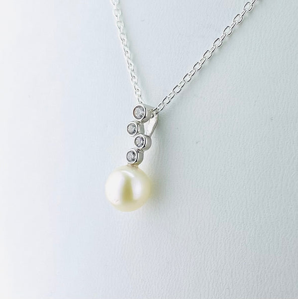 Sterling Silver, Pearl and Cubic Zirconia Pendant by JB Designs.