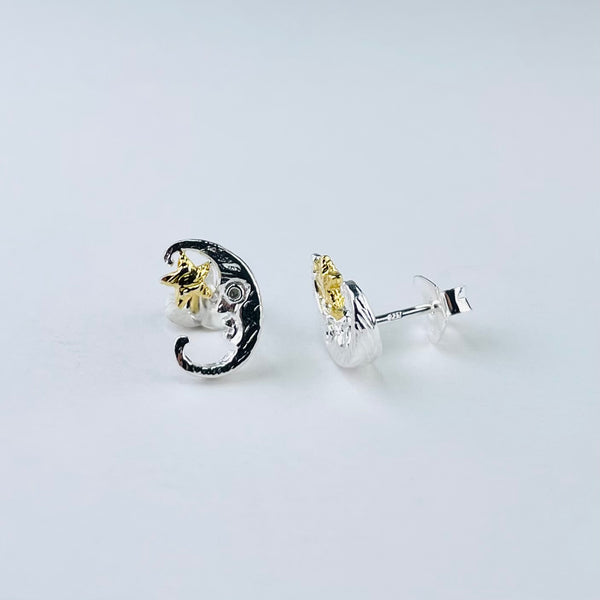 Silver and Gold Plated Man in the Moon Stud Earrings.