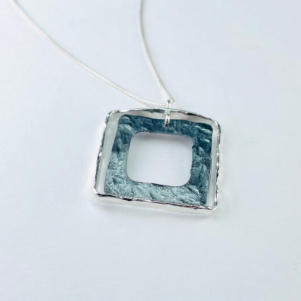 Square Polished and Oxidised Silver Pendant by JB Designs.