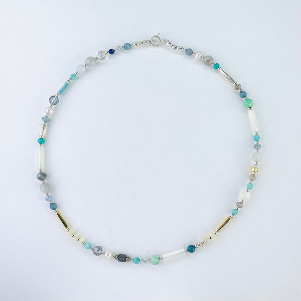 Opal, Mixed Stones, Silver and Gold Plated Bead Necklace by Emily Merrix.