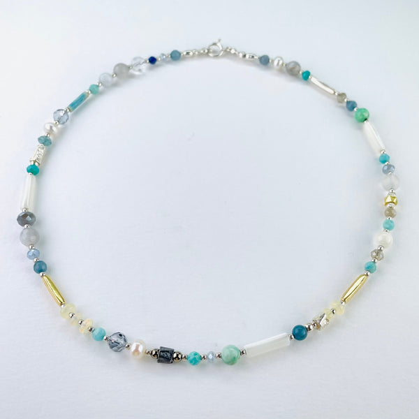 Opal, Mixed Stones, Silver and Gold Plated Bead Necklace by Emily Merrix.