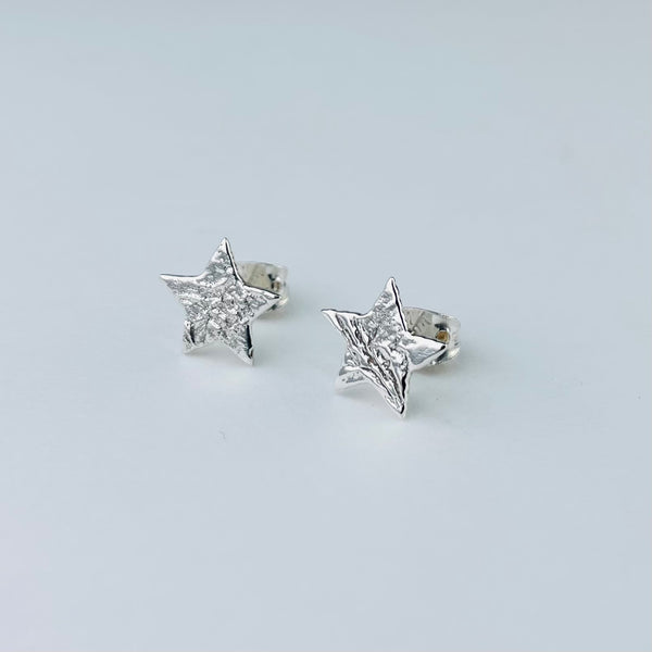 Textured Silver Star Stud Earrings.