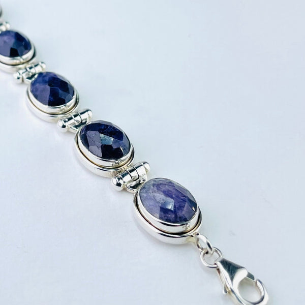 Heavyweight Silver and Sapphire Quartz Bracelet.