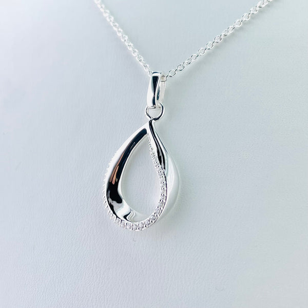 Silver Tear Drop Pendant with Cz Stones by 'Unique and Co'