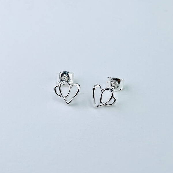 Double Sterling Silver Heart Stud Earrings by 'Unique and Co'