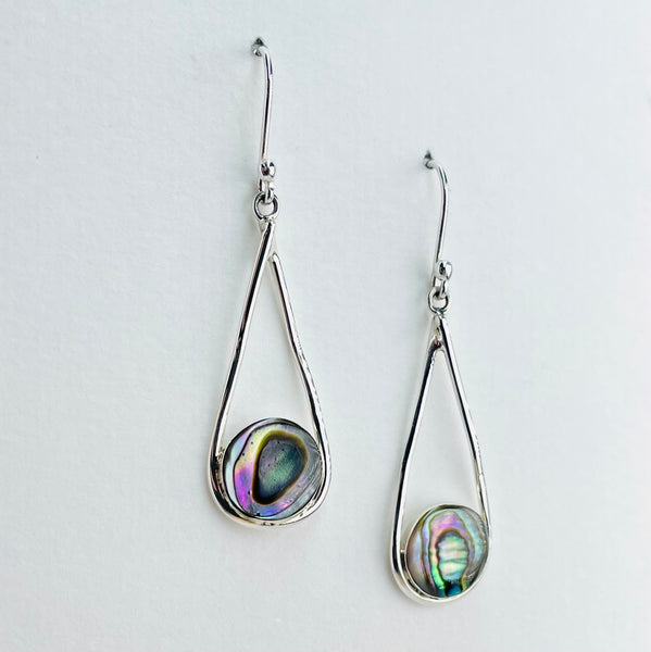 Circular Abalone in a Tear Drop Earrings.