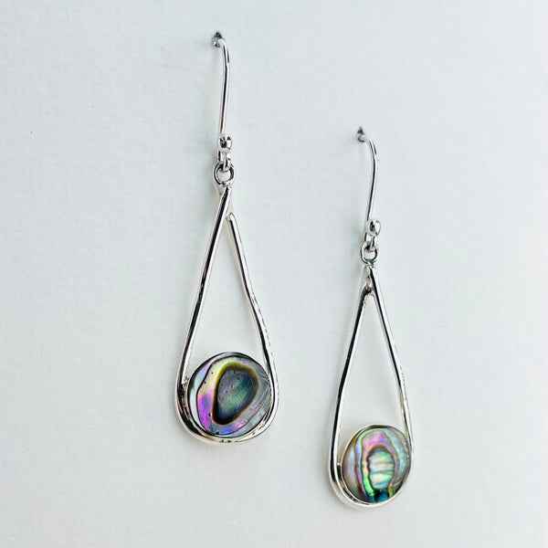 Circular Abalone in a Tear Drop Earrings.