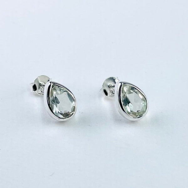 Sterling Silver and Green Amethyst Tear Drop Stud Earrings.