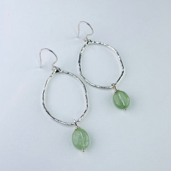 Long Silver and Prehnite Earrings by JB Designs.