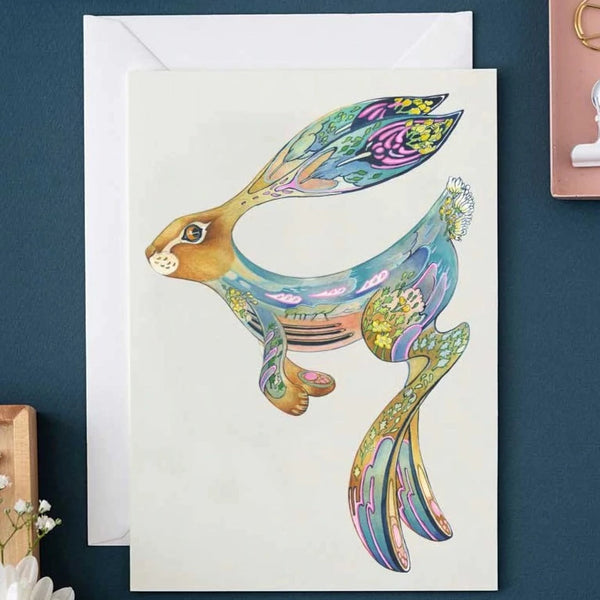 'Hopping Hare' Blank Greetings Card.