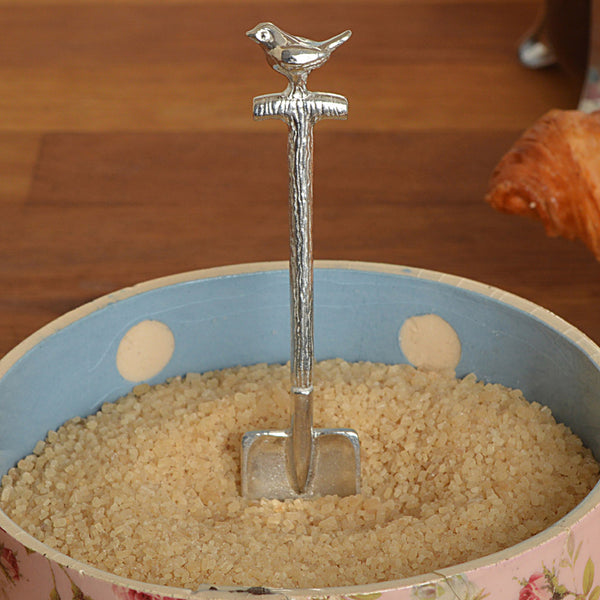 Pewter 'Robin on Garden Spade' Sugar Spoon.