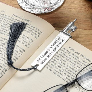 Handcrafted 'Bottle of wine and a Good Book' Pewter Bookmark.