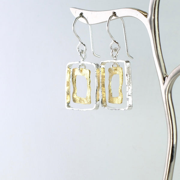 Handmade Textured Silver and Gold Plated Geometric Earrings by JB Designs.