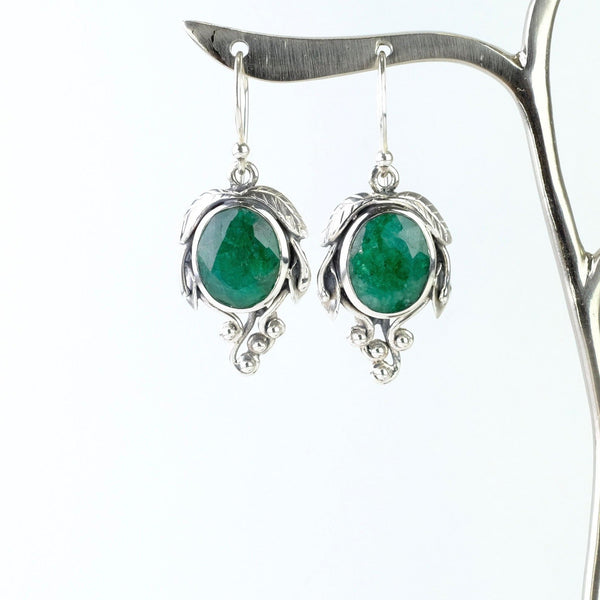Art Nouveau Style Sterling Silver and Emerald Quartz Earrings.