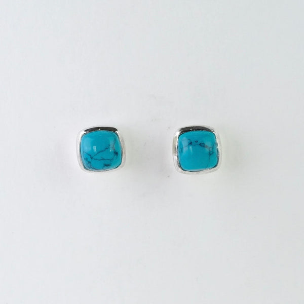 Square Turquoise and Silver Stud Earrings.
