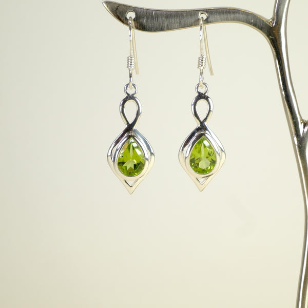 Sterling Silver and Tear Drop Peridot Earrings.