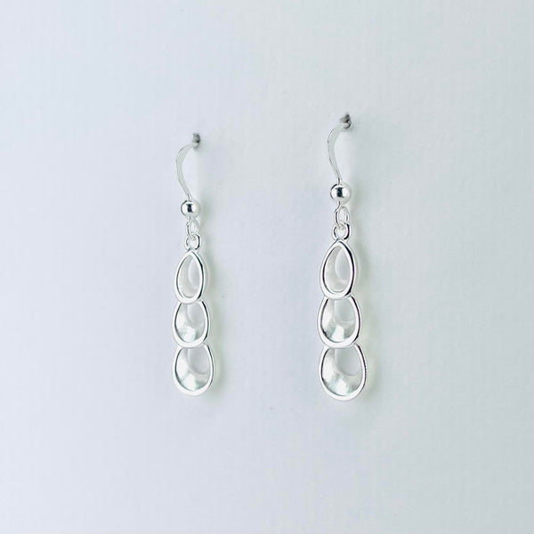 Satin and Shiny Silver Triple Drop Earrings by JB Designs.