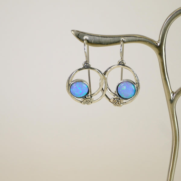 Round Opal and Silver Earrings.