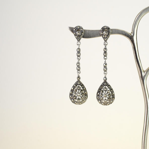 Slender Marcasite and Silver Drop Earrings.