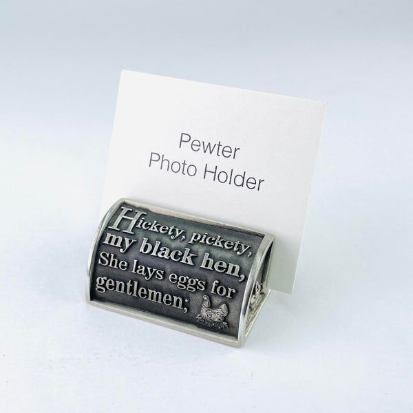 A Handmade Hickety Pickety Hen Pewter Single Photo Holder.