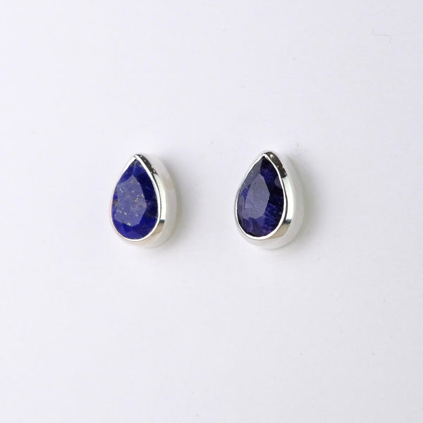 Sapphire Quartz and Silver Stud Earrings.