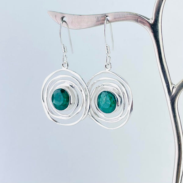 Silver Swirl and Emerald Quartz earrings