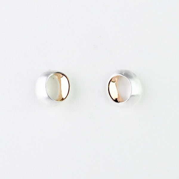 Circular Satin Silver and Gold Plated Stud Earrings by JB Designs.