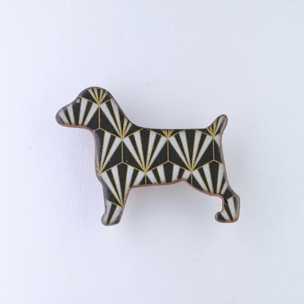Handmade Deco Design Ceramic Terrier Dog Brooch.