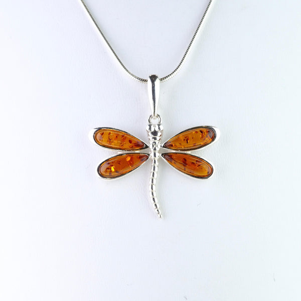 Silver and Amber Dragonfly Design Pendant.