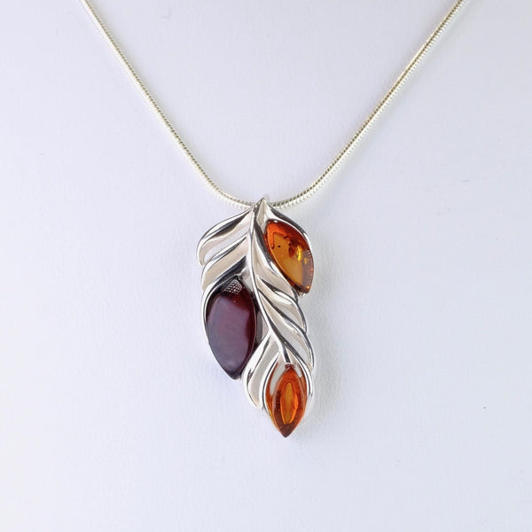 Mixed Amber and Silver Leaf Pendant.
