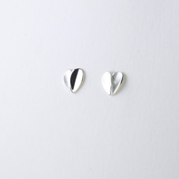 Satin and Polished Silver Heart Stud Earrings by JB Designs.