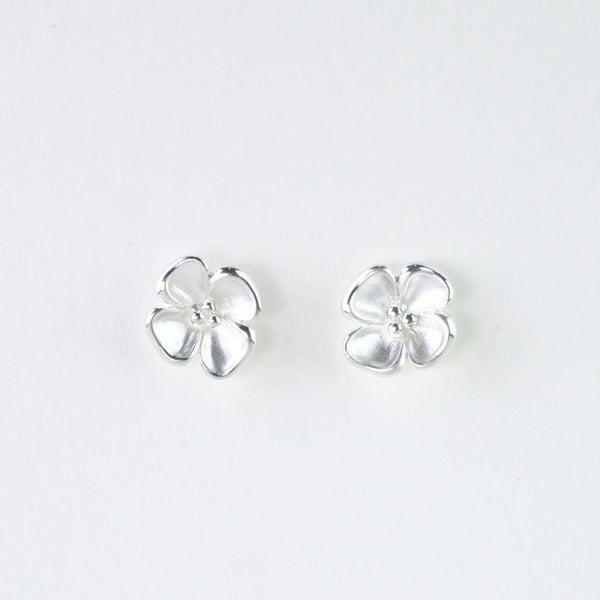 Satin Silver Flower Stud Earrings by JB Designs.