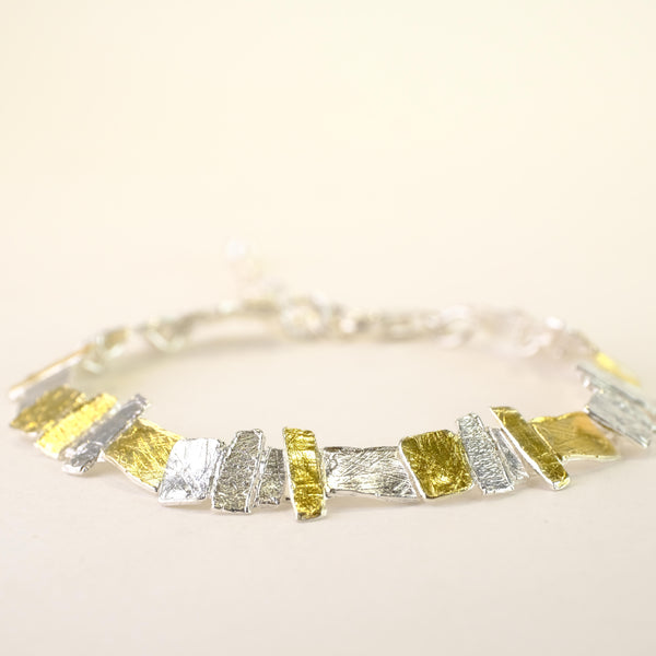 Satin Silver and Gold Plated Linked Bracelet by JB Designs.