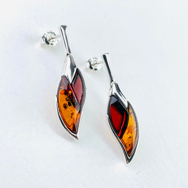 Double Amber and Silver Drop Earrings.