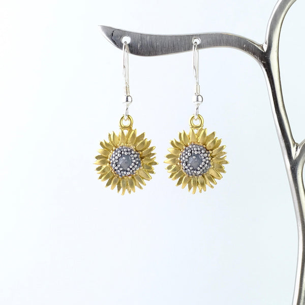 Handmade Silver Sunflower Earrings by Sheena Mcmaster.