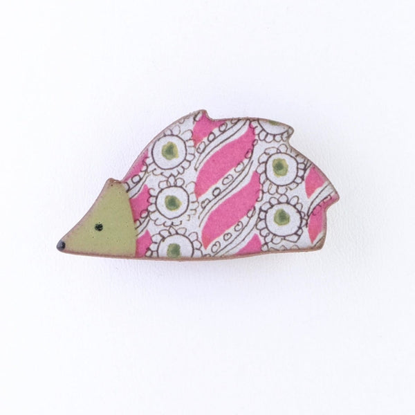 Handmade Ceramic Hedgehog Brooch.