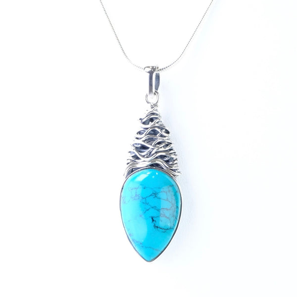 Large Silver and Turquoise Pendant.