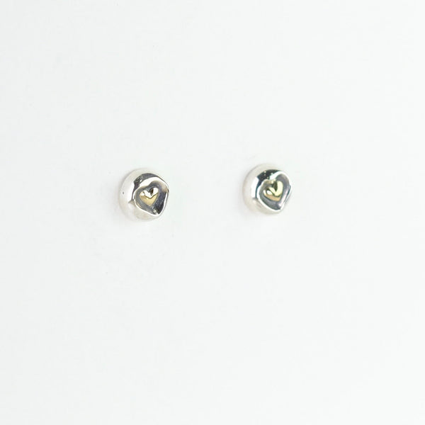 Silver and Gold Heart Stud Earrings by JB Designs.